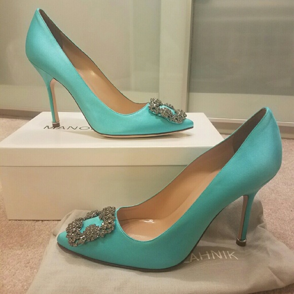 SOLD! Manolo Blahnik HANGISI jeweled heels 38 US 8 - Picture 3 of 4