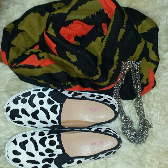 J. Crew Snow Leopard Calf Hair Slip On Sneakers
