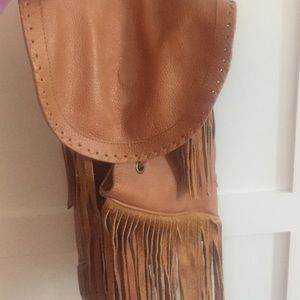 Cleobella brown leather fringe backpack