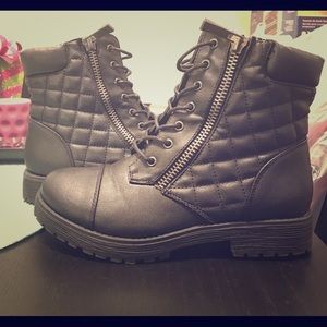 black quilted combat booties.