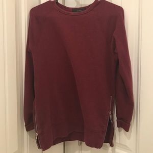JCrew burgundy zippered sides sweatshirt XXS