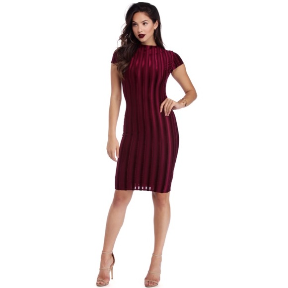 Burgundy Velvet/Mesh Midi Dress😻