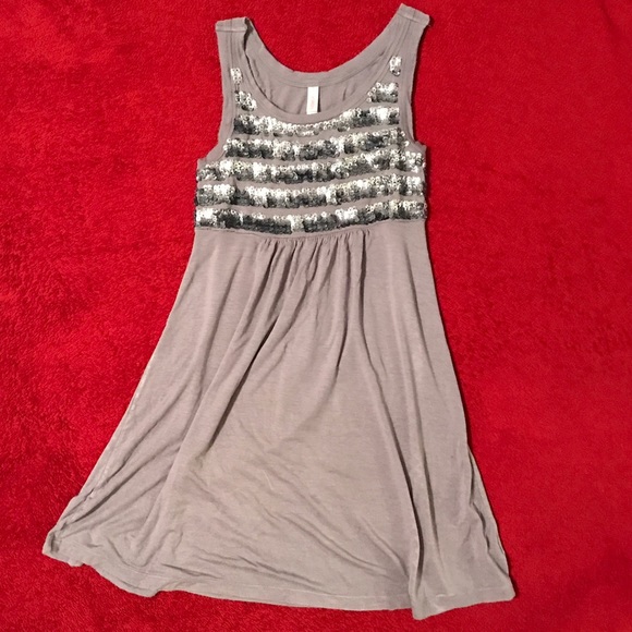 Grey Cotton Sequin Mini Dress - Picture 2 of 4
