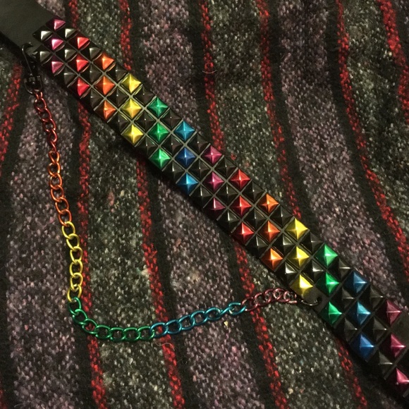 Multi-Colored studded belt with a chain