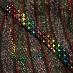 Multi-Colored studded belt with a chain