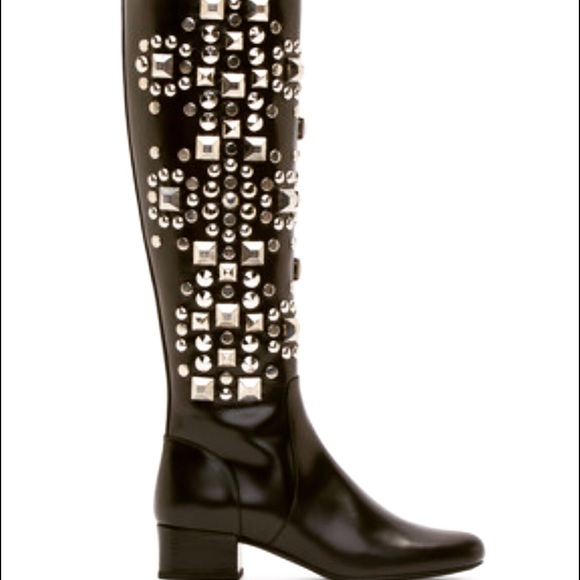 Nib Saint Laurent YSL studded leather boots $1,800