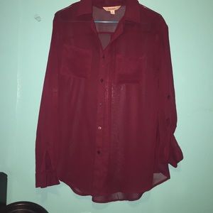Burgundy long sleeve see through top