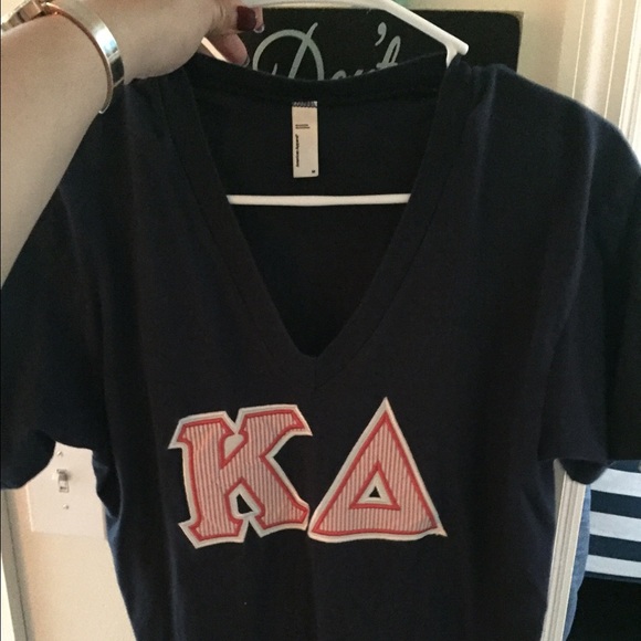 Kappa delta v neck, navy blue and pink stripes