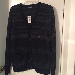 Black, navy blue, gray printed cardigan