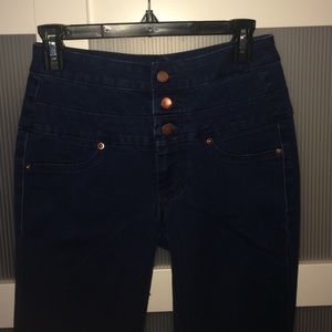 High-waisted, dark wash denim jeans