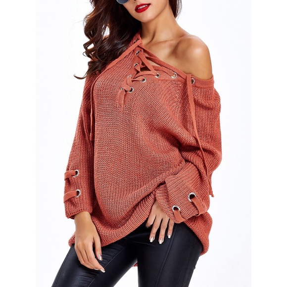 Lace Up Criss Cross Long Sweater - Picture 3 of 4