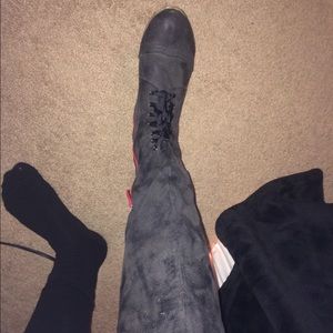 Oxford style gray knee high boot