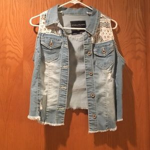 Lace jean jacket vest
