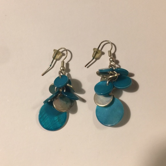 Teal and silver dangle earrings - Picture 1 of 1