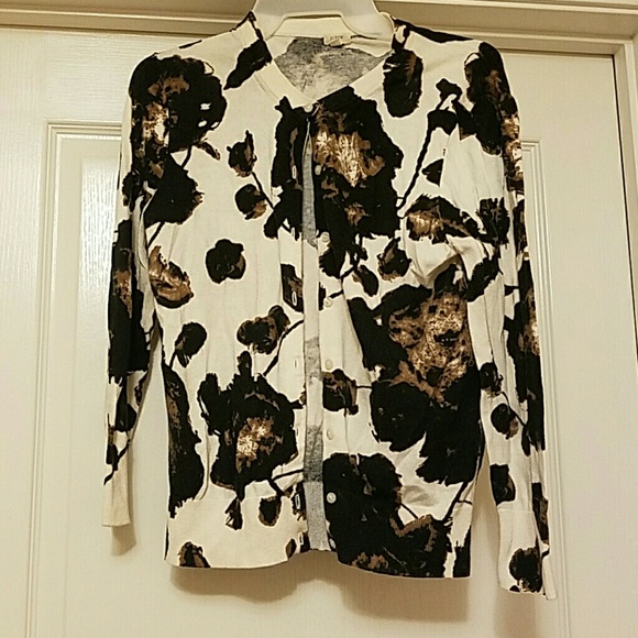 Cream, tan, and black cardigan