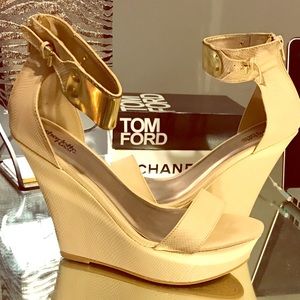 Wedge Heel with Gold Ankle Cuff