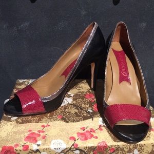 Boutique 9 blk/fuschia Peep Toe Sz 8