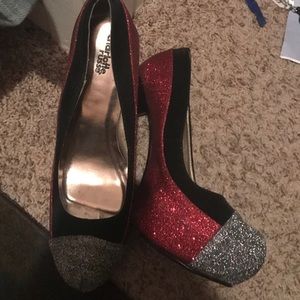 Red silver black bling glitter high heels