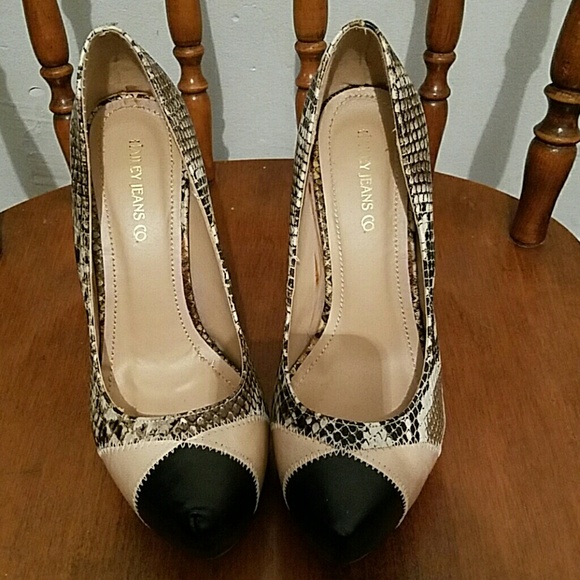 Black & Snake Skin High Heels - Picture 1 of 3