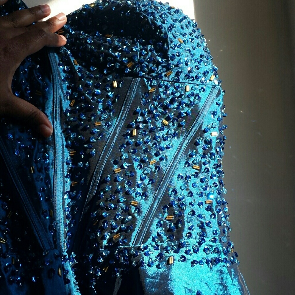 || Boutique || Teal Sequin A-Line Dress