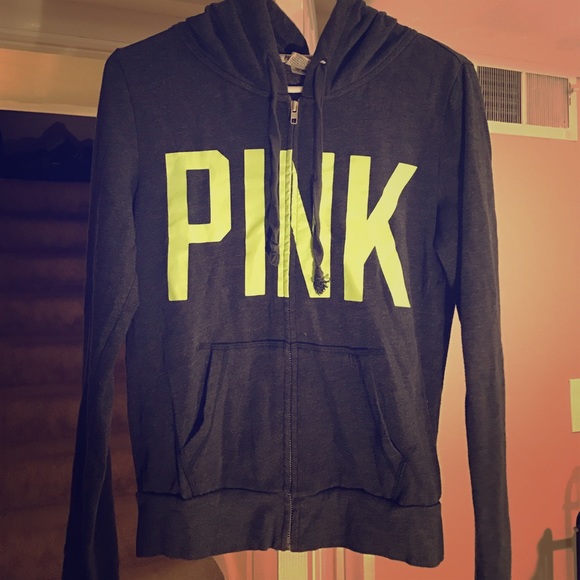 Pink hoodie, charcoal gray and lime green