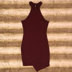 maroon bodycon halter dress
