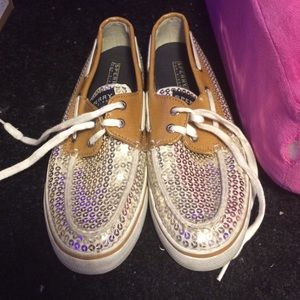 Silver sequin sperry's top sided
