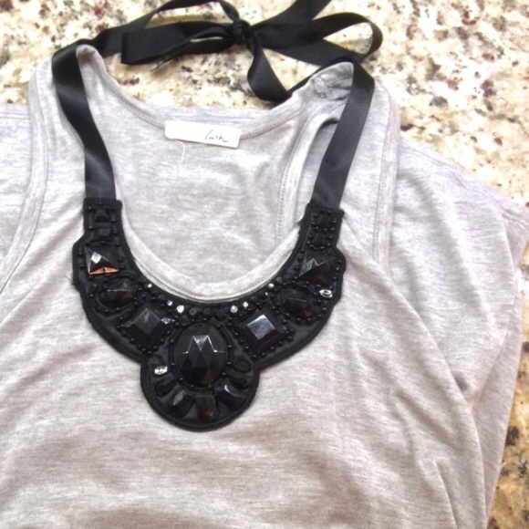 💥WKND SALE💥 LUSH Gray Embellished Bib Tank - Picture 1 of 4