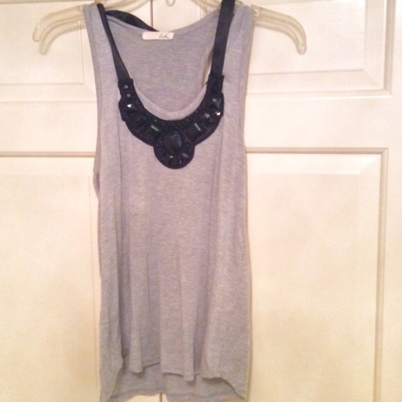💥WKND SALE💥 LUSH Gray Embellished Bib Tank - Picture 2 of 4