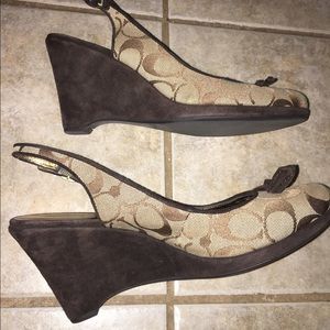 Brown Suede Coach Wedges