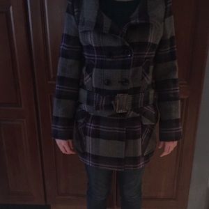 G by Guess purple plaid peacoat