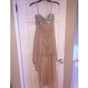High low champagne and crystal dress