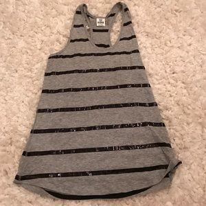 Striped black and grey PINK razor back top