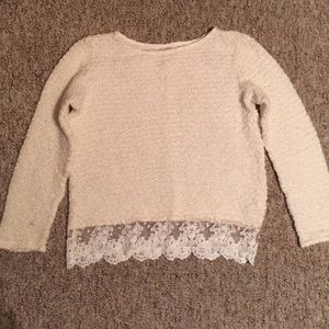 Cream Sweater with Lace Trim