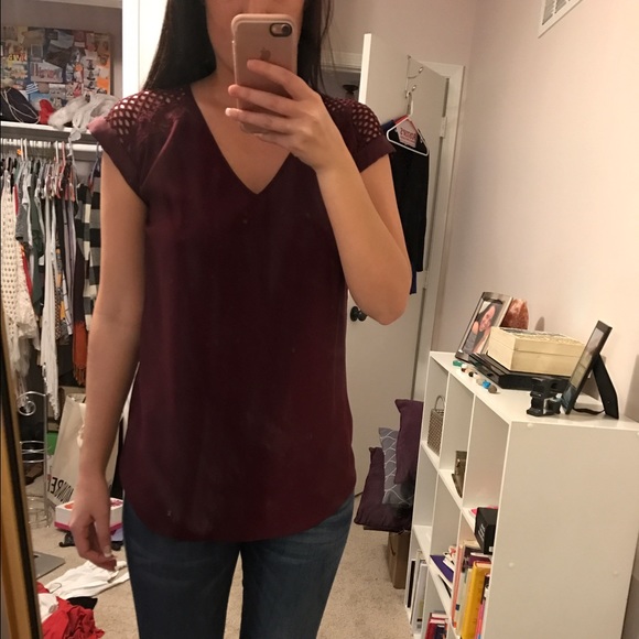 Express Silky Oxblood Blouse with Cutouts