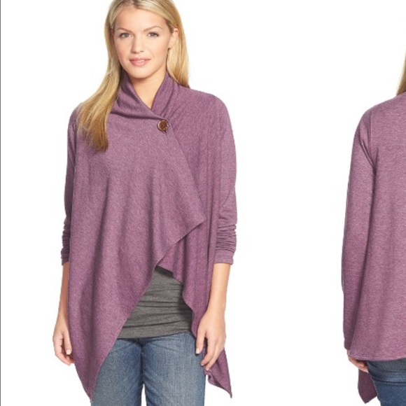 Bobeau One-Button Fleece Wrap Cardigan