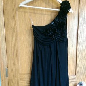 One shoulder floral black dress