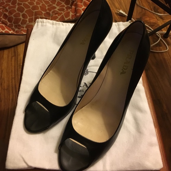Black leather Prada heels
