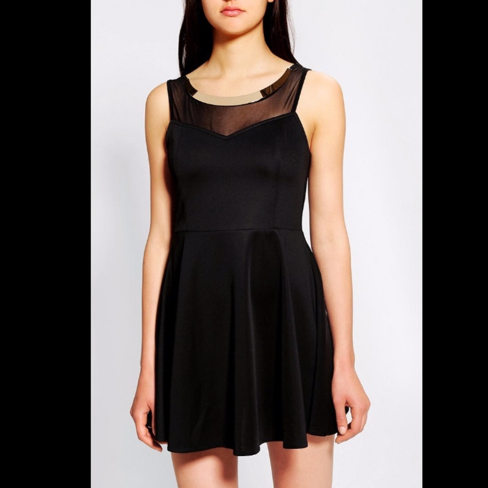 Black skater dress with gold collar