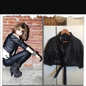 Bebe black leather cropped bolero jacket