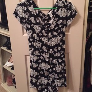Open back black and white floral romper