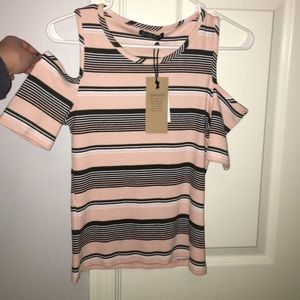Light Pink Cold Shoulder Striped Top