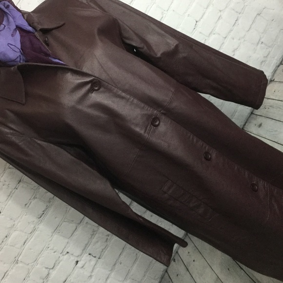 ⬇️SALE⬇️NWOT💗 BURGUNDY  FULL LENGTH LEATHER COAT - Picture 2 of 5