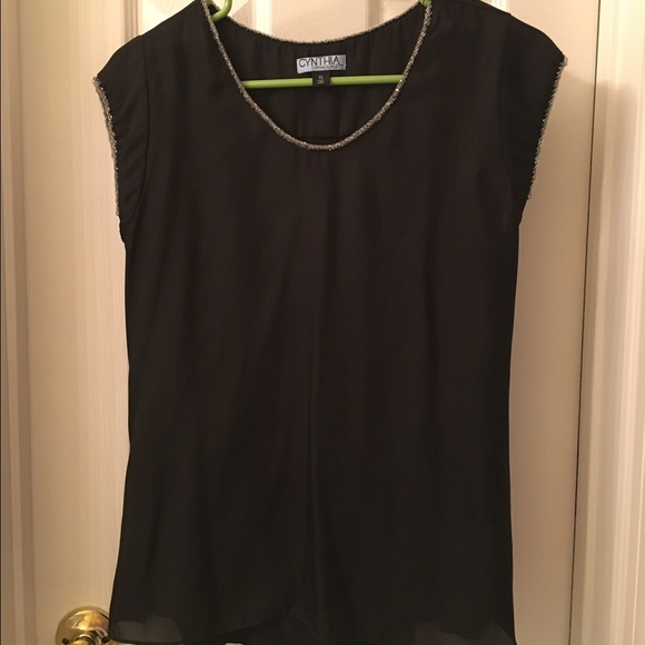 Black Elegant Top w/ Beading Detail - Picture 1 of 4
