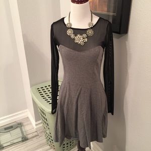 NWOT! Long sleeve mesh/cotton fit & flare dress