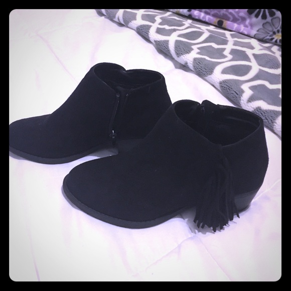 Black Soda Ankle Booties with fringe