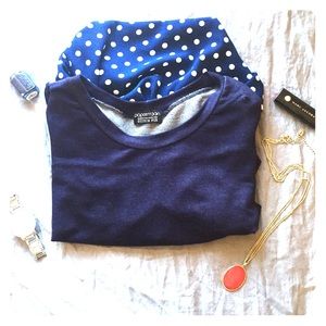 Navy Blue Top-w/white polka dot printed back