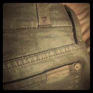 7 Seven deep Green Metallic-finish Skinny Jeans
