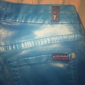 7 Seven aqua blue coated skinny jeans