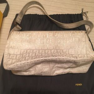 Authentic Fendi Zucchino metallic canvas pochette
